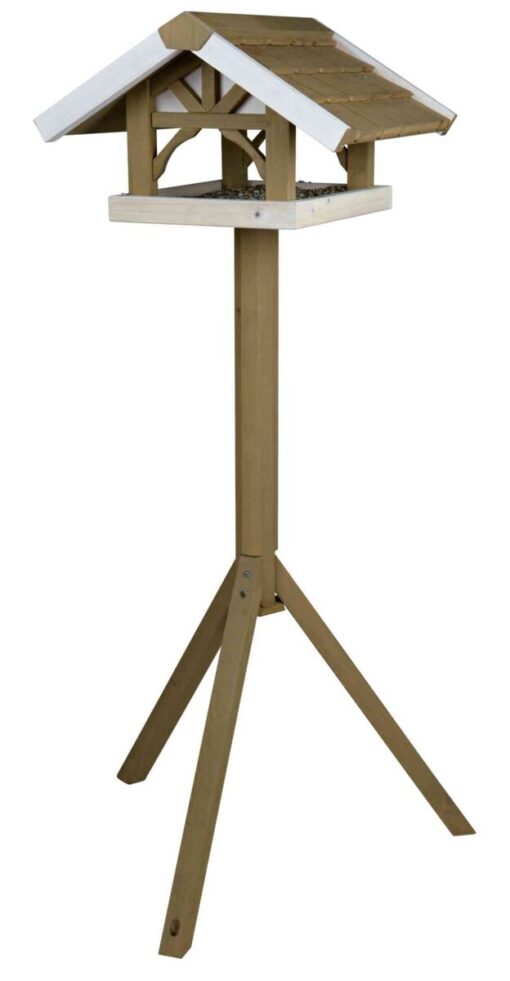 Mangeoire oiseaux natura avec pied, 1,25m, gris/blanc 45×28×44cm