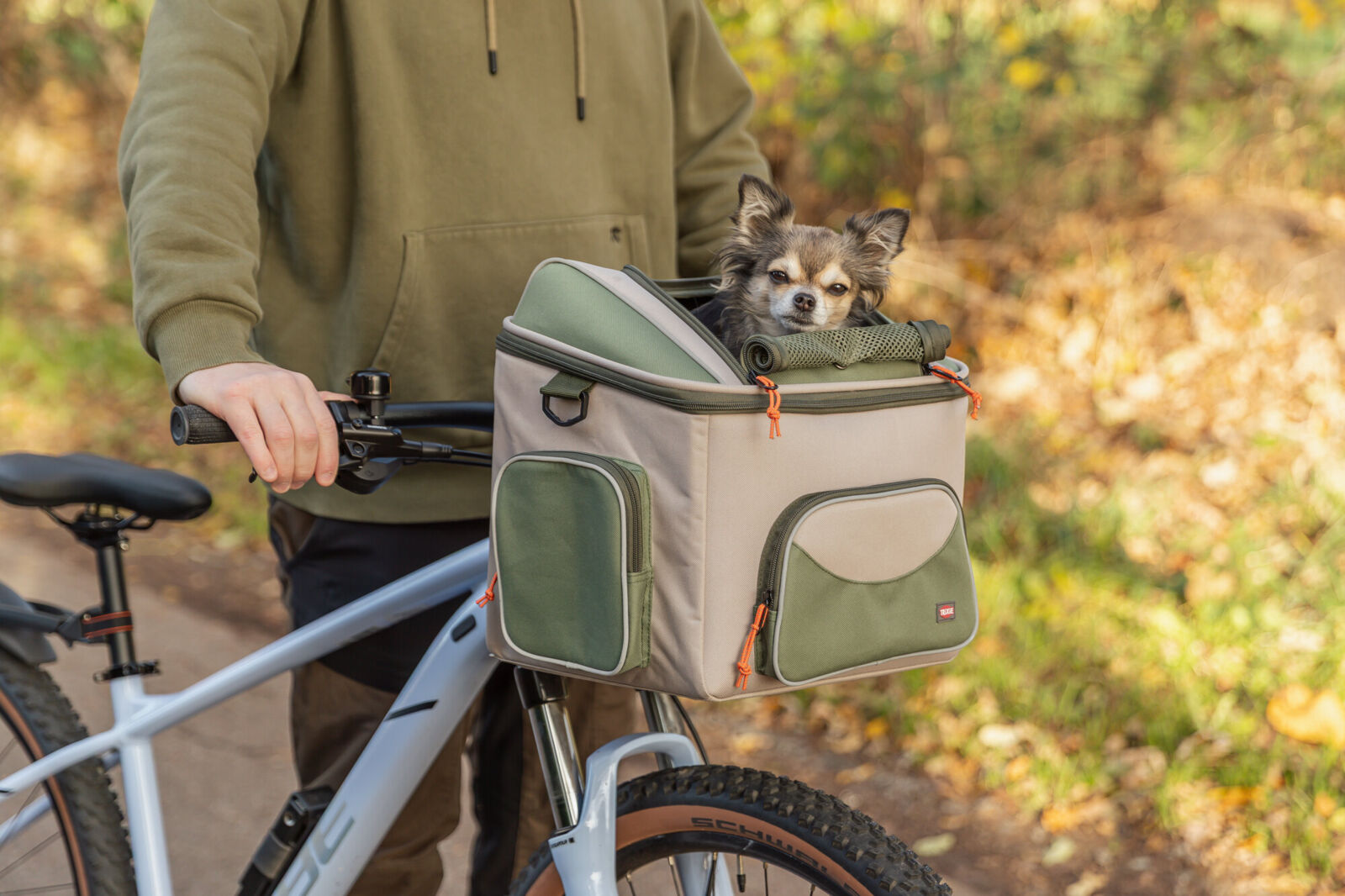 Fahrradkorb für Lenker, Polyester, 48×40×34cm, olivgrün/beig Fahrradkorb für Lenker, Polyester, 48×40×34cm, olivgrün/beig